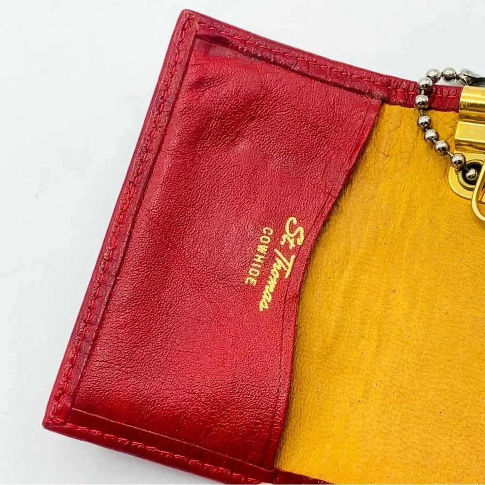 Vintage St. Thomas Red Leather Key Case Cowhide Leather  5-Hook Holder
